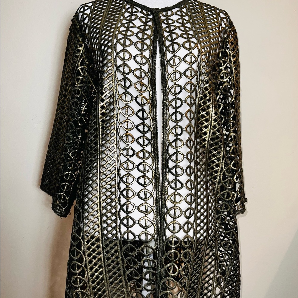 CHICOS Travelers Antiqued Gold Foldable “Lace” Jacket Coat! So UNIQUE! Chico’s 3 - Picture 7 of 13